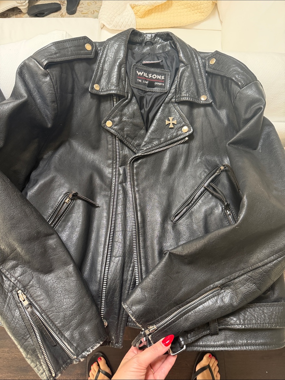 Wilson Black Leather Moto Bomber Jacket